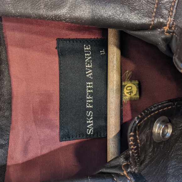 Vintage Saks Fifth Avenue Brown Leather Jacket size 40 - Picture 2 of 4